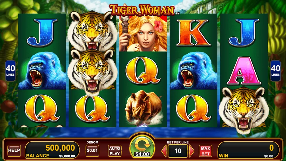 Power Panther base game reel grid showing the 40 lines badge and bet panel